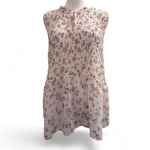 Cottage Core Fairy Floral Pink Sleeveless Blouse with Ruffle Collar sz M